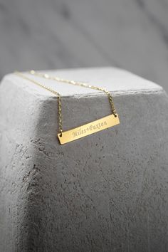 "SHIP IN 3 DAYS!! 14 KARAT SOLID GOLD, ROSE GOLD and WHITE GOLD Bar Necklace. B A R ∙ N E C L A C E The most unique jewelry you can find, perfect gift for you and your loved one. A Unique Necklace that's dainty, minimal and versatile - but most importantly - special and meaningful! S P E C I F I C A T I O N S * MATERIAL: SOLID Gold (Not Gold Filled or Gold Plated) * KARAT: 14 K (real gold) * GOLD COLOR: White gold, Rose gold, Yellow gold * BAR DIMENSIONS: 1\" x 0.15\"(23 mm x 4 mm) * 14K Solid G Gold Bar Necklace With Nameplate For Everyday, Gold Nameplate Bar Necklace For Mother's Day, Gold Engraved Bar Necklace For Mother's Day, Mother's Day Gold Nameplate Bar Necklace, Engraved Gold Bar Necklace For Mother's Day, Personalized Gold Bar Necklace For Mother's Day, Mother's Day Engraved Gold Bar Necklace, Minimalist Gold Bar Necklace With Name, Gold Nameplate Bar Necklace