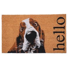 a door mat with a dog's face on it and the words otter written in black