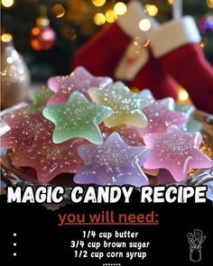 a flyer for a candy recipe with stars on it