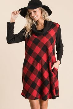 Made In U.S.A S.M.L Buffalo Plaid Tartan Swing Dress with Soft Waffle Brush Cowl Neck and Sleeves Detail, Side Pockets, and Elbow Patches 95%Rayon 5% Spandex Red/Black EME Buffalo Plaid Tartan Swing Dress split Item Measurements: SIZE: S Length:" Waist:" Bust:" split split Dress Item, Dress Silhouette, Elbow Patches, Tartan Pattern, Plaid Dress, Sleeve Detail, Buffalo Plaid, Plaid Pattern, Swing Dress