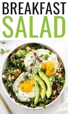 an egg and avocado salad in a white bowl with the title overlay