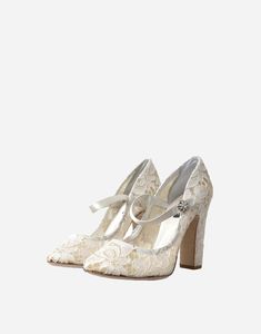 Elevate your ensemble with Dolce & Gabbana Crystal-Embellished Lace Sandals. Crafted in Italy from intricate a refined cream-white shade, these Mary Jane Heel sandals feature peep toes and block heels. Lace White Heels, Lace Sandals, Expensive Shoes, Dolce Gabbana Shoes, Wedding Shoes Lace, Lace Heels, Bridal Heels, White Heels, Mary Jane Heels