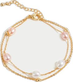 Elegant Pink Gold-plated Bracelets, Elegant Pink Chain Bracelet With Adjustable Chain, Elegant Pink Adjustable Chain Bracelet, Elegant Adjustable Pink Chain Bracelet, Pink Dainty Pearl Bracelet, Elegant Pink Bracelets With Pearl Chain, Adjustable Pink Pearl Bracelet With Pearl Drop, Elegant Pink Bracelet With Pearl Charm, Pink Pearl Bracelet With Pearl Drop