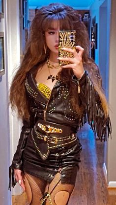 80s Fashion For Women Rock, Rock Star Halloween Costumes For Women, Goth Disco Outfit, Glamrock Aesthetic Outfit, Winter 80s Outfits, 80s Glam Rock Fashion Women, 80s Glam Metal Fashion, 80s Glam Rock Hair, 80s Fashion Rocker Women