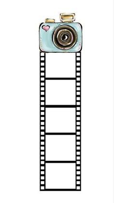 a drawing of a camera on top of a film strip with the word love written below it