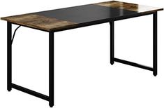 a black and wood desk with metal legs