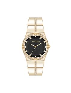 Anne Klein Black/Gold-Tone Faceted Crystal Bezel Watch Bezel Watch, January 2nd, Elegant Bracelet, Faceted Crystal, Sparkling Crystal, The Band, Black Watch, Silver Watch, Time Piece