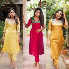 This indo-western style light weight chanderi/ tussar kurta set is a traditional-modern masterpiece. This elegant Bollywood style modern kurti comes in 3 color variants magenta pink, mustard yellow and pastel yellow. This traditional Indian designer saree for women is suitable for any occasions like Wedding, Anniversary gifts, and even for bridesmaid. This kurta set can be used as party wear, Casual and Traditional occasions, Festive wear etc. This has a tusaar fab on mustard and yellow, and magenta comes in chanderi silk in body with banaras lace border in yoke and it also comes with straight pant giving it a chic look.  Wash Care Dry Wash  Shipping We do Domestic & International Shipping In case of any customizations please mention them in the notes while checking out. Customization For Cotton Saree Blouse, Indian Designer Sarees, Modern Saree, Party Kleidung, Work Sarees, Blouse Length, Straight Pants, Bollywood Fashion, Indian Design