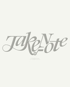 the word take note written in cursive type on a white background with grey lettering