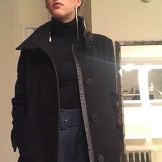 3 Year Old Club Monaco Wool/Cashmere Blend Funnel Neck Coat. Fully Lined. Hits Above The Knee (On Me! I’m 5’1). 100% Leather Trim On Collar, Cuffs, Hem, And Lapel. Has Invisible Side Zippers That Run Almost To The Armpit, These Can Be Fully Closed Or Open Depending On The Look You Want. The Coat Is In Pretty Good Shape Except For A Loose Button On The Collar (See Pic) And Some Pilling On The Lining. Classic Black Cashmere Wool Coat, Elegant Black Cashmere Outerwear, Black Cashmere Wool Coat For Winter, Winter Black Cashmere Wool Coat, Black Cashmere Wool Coat For Fall, Chic Wool Outerwear For Layering, Fitted Cashmere Outerwear For Layering, Fitted Black Cashmere Outerwear, Luxury Outerwear For Winter Layering