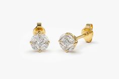 "Diamond Stud Earrings / 14k Gold Illusion Setting Diamond Stud Earrings 5MM / Solitaire Stud Earrings / Real Diamond Stud Earrings Features ✔Made to Order ✔Gold Kt: 14K (also available in 18K) ✔Available Gold Color: Rose Gold, Yellow Gold, White Gold ✔Marquise Diamond: 8 pcs 3.x1.50 MM ✔Princess Cut Diamond: 2 pcs 2.0 MM ✔Number of Stones: 10 ✔Total CTW: 0.45 ✔ Diamond Color-Clarity: G Color SI Clarity ✔Ready to Ship in 7-10 Business Days If you have any additional questions about this product, Timeless Gold Halo Earrings, Gold Halo Cluster Earrings For Formal Occasions, Gold Halo Cluster Earrings For Formal Events, Luxury Yellow Gold Halo Cluster Earrings, Formal Gold Cluster Earrings With Halo, Gold Cluster Earrings With Halo For Formal Occasions, Luxury Yellow Gold Cluster Earrings With Halo Design, 14k Gold Halo Diamond Earrings For Formal Events, Luxury Yellow Gold Halo Diamond Earrings