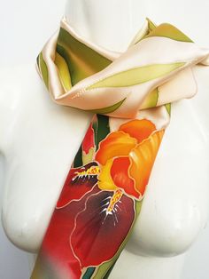 Hand painted silk scarf Iris elegant silk gift . Looking for one of a kind gift for someone special in your life or why not spoiling yourself? This hand painted silk scarf will spice up any outfit. This colorful design will be a perfect conversation starter. This unique scarf will make you stand out from the crowd and you will be showered with compliments about your chic outfit. A stylish fashionista with the elegant accessory no one else has. Bright and colourful. Such a wonderful addition to a Artistic Hand Painted Scarves For Gifts, Silk Hand Painted Scarves As Gifts, Hand Painted Silk Scarves For Gifts, Hand Painted Silk Scarves For Gift, Artsy Silk Scarf As Gift, Silk Scarf As A Gift, Elegant Hand Painted Scarf As Gift, Elegant Orange Silk Scarf As Gift, Elegant Hand Painted Scarves As Gift