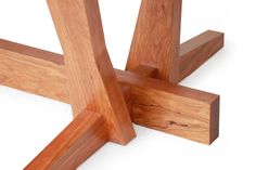 the legs of two wooden benches are made out of wood