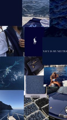 a collage of photos with the words, navy is my neutral color scheme and images