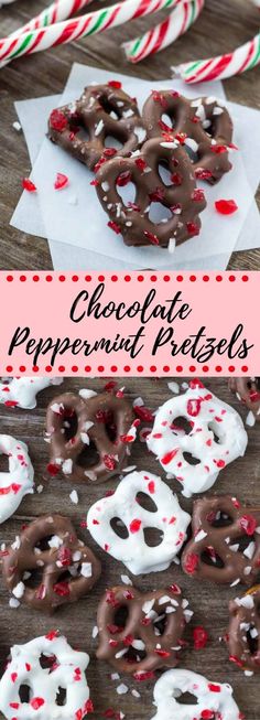 chocolate peppermint pretzels with candy canes on the side