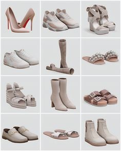 many different types of shoes are shown in this image