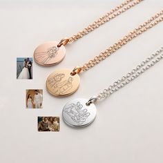 ~~Custom Cartoon Portrait Necklace ~~ Send us your photo and we will transform it to a cartoon or comic drawing to be engraved on a disc pendant necklace. Perfect for pet lovers, newlyweds, families, and couples, this unique piece is an ideal gift for celebrating the special moments and loved ones in your life. Carry a precious memory close to your heart with a necklace that tells your story. SPECIFICATIONS * Material: Stainless Steel, with plated Silver, 18k Gold, Rose Gold * Dimensions: Disc s Portrait Jewelry, Portrait Necklace, Picture Necklace, Picture Engraving, One Line Drawing, Comic Drawing, Photo Necklace, Photo Engraving, Custom Cartoons