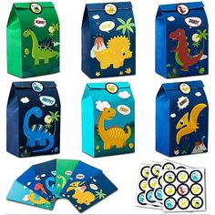 dinosaur party treat bags and cupcake toppers for birthdays or baby shower parties