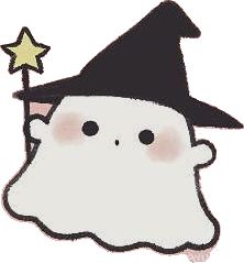 a white ghost with a black hat holding a star