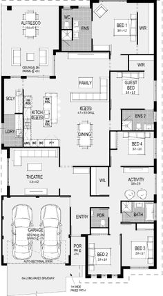 a floor plan for a house with two car garages and an attached living area