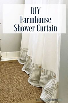 a shower curtain with the words diy farmhouse shower curtain