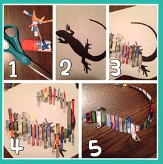 the steps to make a lizard out of strips of paper