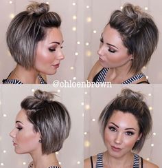 Hairstyles For Windy Days, Top Knot Bun, Short Ombre Hair, Knot Bun, Cute Short Haircuts, Short Hair Updo, Girl Short Hair, Short Bob Hairstyles