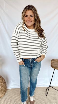 Model is wearing a size small 85% Acrylic 15% Nylon Below Deck, Striped Sweater, Dress First, Stripe Sweater, Skirt Pants, Jeans Pants, Sweater Top, Jumpsuit Romper