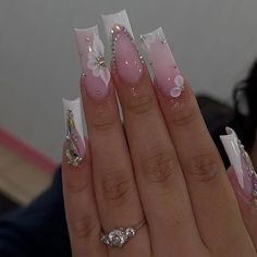 49982454366500 Square Nail Designs French Tip, Sweet 16 Nails Pink, Quince Nail Ideas, Princess Nails Acrylic, Princess Pink Nails, Sweet 16 Birthday Nails, Nails Acrylic Birthday, Sweet Sixteen Nails, Purple Quince Nails