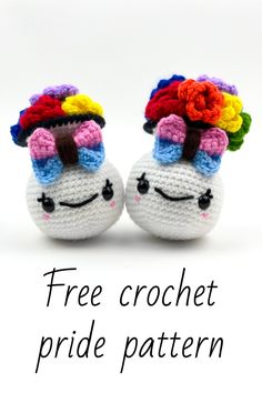 two crocheted unicorn slippers with the words free crochet pride pattern