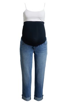 An easy mix of slim and slouchy, these cropped jeans feature a stretchy over-the-bump waistband that offers secure support throughout each trimester. 27" inseam; 13 1/2" leg opening 71% cotton, 25% REPREVE® recycled polyester, 3% rayon, 1% spandex REPREVE recycled polyester is made from 100% post-consumer recycled plastic bottles Machine wash, tumble dry Imported Comfort Stretch Denim Bottoms With Straight Leg, Comfort Stretch Straight Leg Denim Bottoms, Dark Wash Comfort Stretch Straight Leg Bottoms, Comfort Stretch Denim Straight Leg Bottoms, Fitted Medium Wash Jeans With Elastic Waistband, Straight Leg Comfort Stretch Jeans For Everyday, Comfort Stretch Straight Leg Jeans For Everyday, Medium Wash Fitted Jeans With Elastic Waistband, Comfort Stretch Straight Leg Denim Jeans