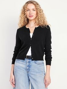 SoSoft Crop Cardigan Sweater | Old Navy How To Style Black Cardigan, Cropped Cardigan Outfit, Sweater With Buttons, Crop Cardigan, Cropped Cardigan Sweater, Soft Cardigan, Cardigan Black, Versatile Dresses, Autumn Outfit