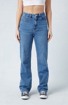 PacSun Medium Blue '90s Boyfriend Jeans | PacSun 90s Boyfriend, 90s Fashion Women, Mid Rise Jeans, Washed Jeans, High Rise Jeans, Baggy Fits, Ripped Jeans, School Year, Medium Blue