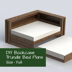 the bed plans are made from wood and have white sheets