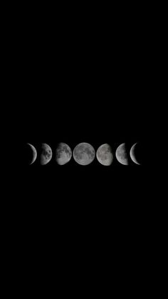 five phases of the moon are shown in black and white, with only one half visible