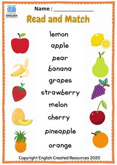 an orange and white poster with words describing the names of different fruits, vegetables and berries