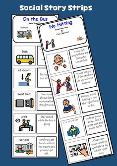 the social story strips for kids to use in their classroom or on the bus activities