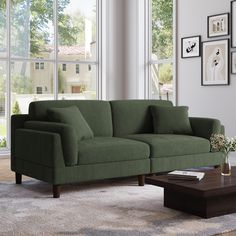 a living room scene with focus on the sofa