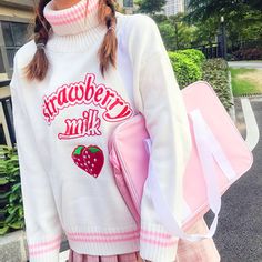 Japan Street Fashion, Kawaii Ulzzang, Kawaii Sweater, Loose Turtleneck, Cottagecore Sweater, Japan Fashion Street, Kawaii Outfits, Kei Fashion, Harajuku Outfits