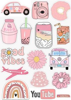 various stickers with different types of things on them and the words good vibes