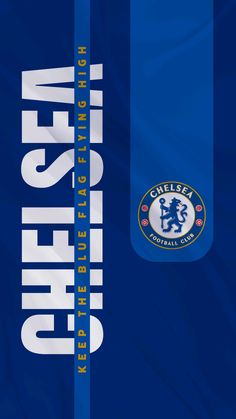 chelsea football club logo on the back of a blue background with white letters and an image of a lion