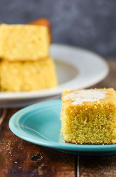 two pieces of cake sitting on top of a blue plate