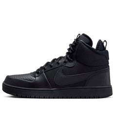 Nike Court Borough Mid Winter 'Triple Black' AA0547-002 (SNKR/Skate/Casual/Mid Top) Nike Court Borough, Mid Top, Triple Black, Nike, Black