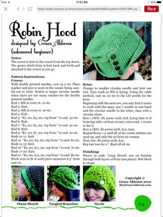 a page from the knitting book robin hood, designed by grace aldren and features pictures of knitted hats