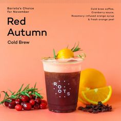 red autumn cold brew with oranges and cranberries