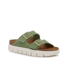 Birkenstock-Papillio By Birkenstock Arizona Platform Slide Sandal - Women's Slide into your new go-to this warm weather season with the Arizona platform slide sandal from Papillio by Birkenstock. This pair features the comfort you know and love from the brand, now with a chunky platform for a trendy finish to your look. Green Sandals With Cork-bed Midsoles For Summer, Green Casual Footbed Sandals With Cork-bed Midsoles, Casual Green Footbed Sandals With Cork-bed Midsoles, Green Footbed Sandals With Round Toe For Vacation, Green Round Toe Footbed Sandals For Vacation, Casual Green Footbed Sandals With Textured Footbed, Green Leather Footbed Sandals For Beach, Green Open Toe Footbed Sandals For Beach, Vacation Leather Footbed Slide Sport Sandals