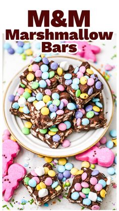 m & m marshmallow bars on a plate