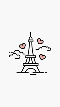 the eiffel tower in paris with hearts floating out of it's sides