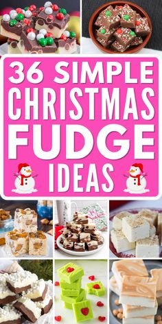 a collage of christmas fudges and desserts with text overlay that reads,