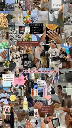 a collage of pictures with people and food on them, including hands holding plates